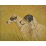 *English School. Pair of Fox Terriers in long grass, late 19th-early 20th century, oil on board,