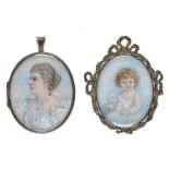 *Portrait miniatures. A pair of Edwardian portrait miniatures, two oval portraits in the same