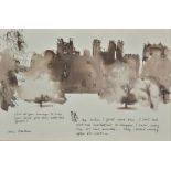 *Glashan (John, 1927-). Figures before an English Castle, 1970s, pen, black ink and brown wash on