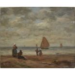 *Israels (Jozef, 1824-1911). Figures by the shore, oil on board, signed lower left, a few minor