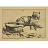 *Austin (Robert Sargent, 1895-1973). Cat and Mandolin, 1925, copper engraving on cream laid paper,