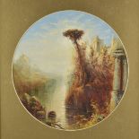*Moltino (Francis, 1818-1874). Italianate landscape, early morning, circular oil on board, signed