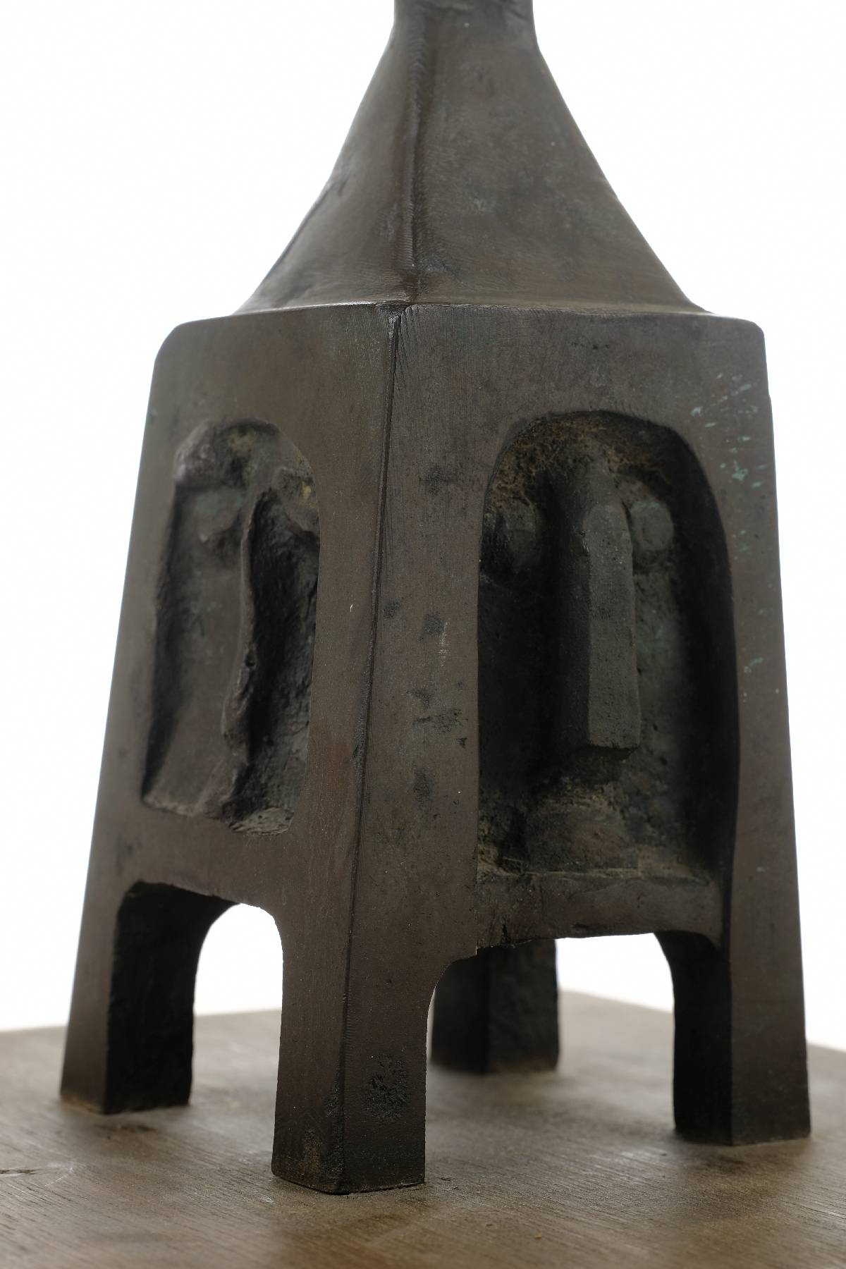 *Attributed to Peter Hayden (1939-). Abstract figure, bronze, green patina, wooden base, height - Image 4 of 4