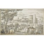 *Quarenghi (Giacomo, 1744-1817). Italian landscape capriccio, pen and black ink with grey and