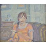 *Hoyland (Francis, 1930-). Seated Girl, oil on board, signed with initials lower right, 23 x 28