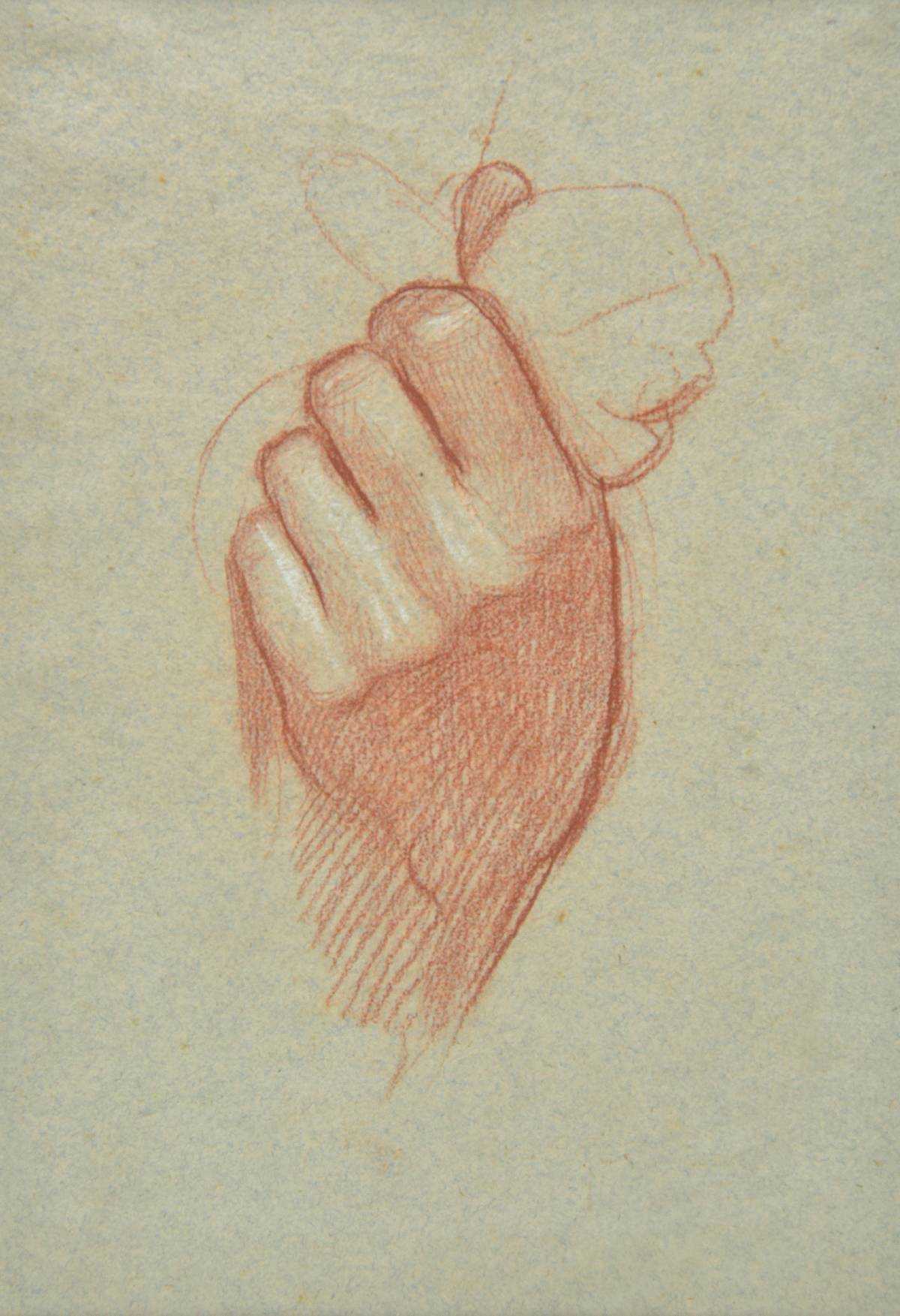 *Richmond (William Blake, 1842-1921). Study of a hand holding a glove, a red chalk on pale blue-grey
