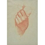 *Richmond (William Blake, 1842-1921). Study of a hand holding a glove, a red chalk on pale blue-grey