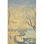 Adshead (Mary (1904-1995)). Lake scene with swans watercolour and pencil on paper, heightened with