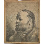 *Lievens (Jan, 1607-1674). Bust of a man with thick lips, circa 1640, etching on laid paper, third