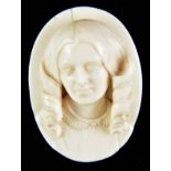 *Ivory Cameo Portrait. Victorian carved ivory brooch, believed to be the poet Elizabeth Barrett