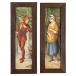 *Arts & Crafts. Pair of pottery single panel tiles, in the style of Henry Stacey Marks, one