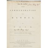 [Ring, John] The Commemoration of Handel, a Poem, 1st edition, for T. Cadell, J. Walter and T.