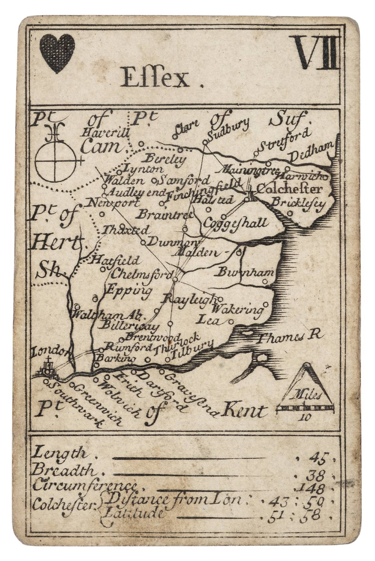 Lenthall (John). A set of 49 (of 52) playing card maps and two explanation cards, circa 1717, - Image 7 of 9