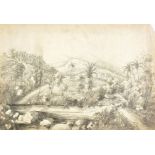*West Indies. A View from the Garden on Tabery Estate, July 28th, 1822, pencil on wove paper,