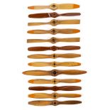 *Drone Propellers. A collection of 13 miniature wooden drone propellers, of polished boxwood