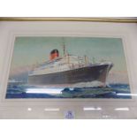 *Carrington Birch (John, active 1950-1969). Ocean Liner "Iberia", watercolour on paper, signed lower