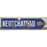 *Enamel Sign. Enamel crossroads double-sided sign for '10k Neuf Chateau', recovered from Bastogne,