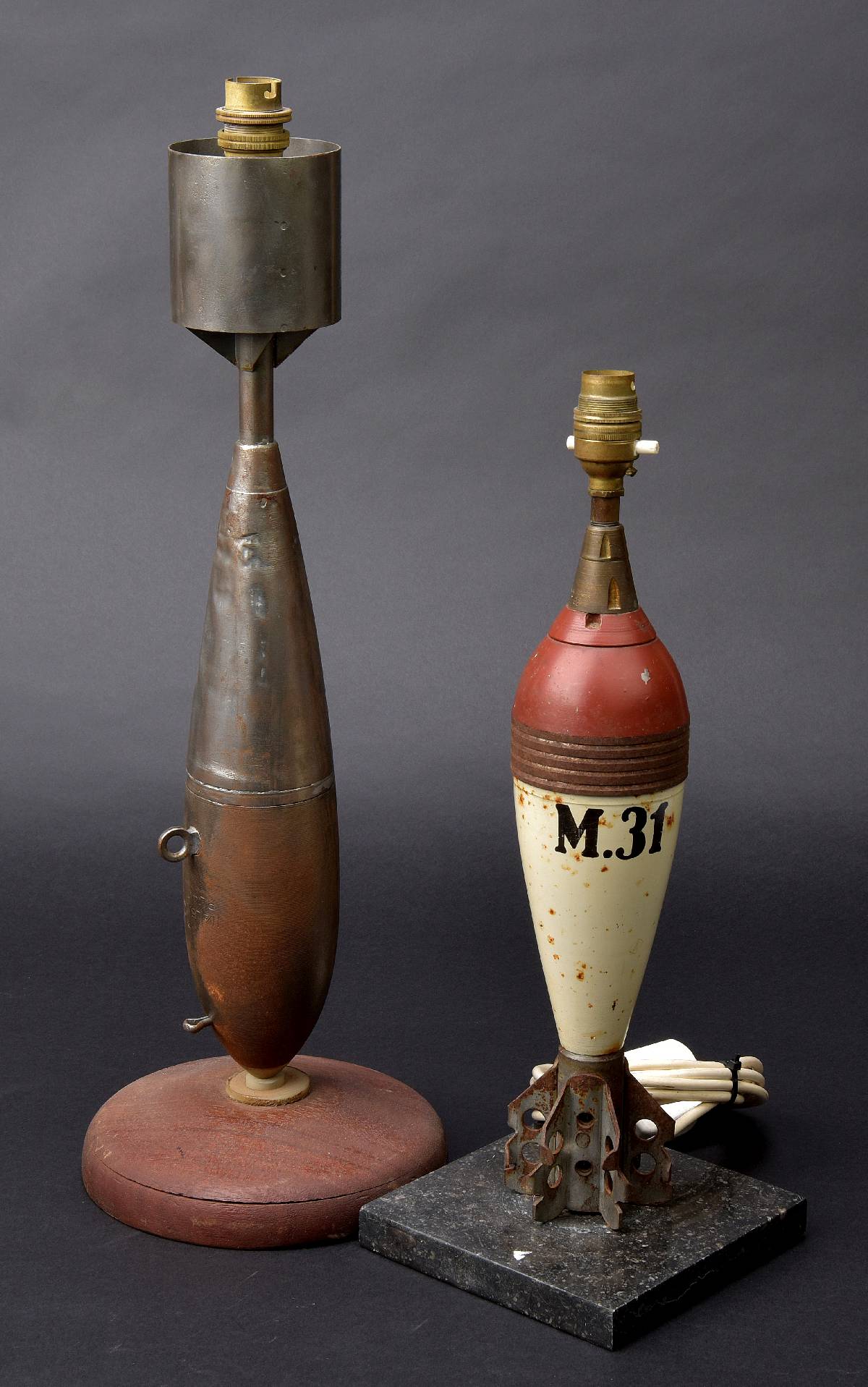 *Inert Bomb Lamps. Unusual RAF table lamp, made from a bomb, stamped '11 ¢ LB I PL'40', mounted on a