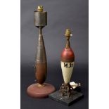 *Inert Bomb Lamps. Unusual RAF table lamp, made from a bomb, stamped '11 ¢ LB I PL'40', mounted on a