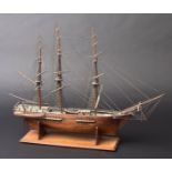 *Model Ship. Wooden scale model ship, with three fully rigged masts, deck fittings and life rafts,