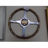 *Moto-Lita Steering Wheel. A 15-inch wooden rimmed steering wheel, with a Lagos Motor Club painted