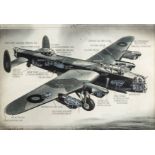 *Lancaster Bomber. WWII period Air Ministry drawing of a Lancaster Bomber, watercolour on paper,