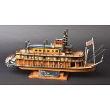 *Model Ship. Wooden scale model of the paddle steamer 'King of the Mississippi', with deck