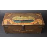 *Pacific Mail Steam-Ship Company. Victorian style crew members wooden chest, the lid painted with