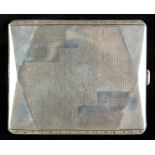 *Art Deco. Silver cigarette case with engine turned engraving, the gilded interior contemporarily