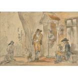 *Attributed to Francis Wheatley (1747-1801). Figures outside a house, watercolour on paper,