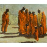 *African School. Masai villagers, 1968, oil on canvas, artist monogram and date lower right, 81 x