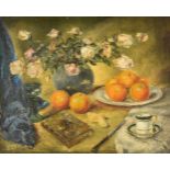 *Continental School. Dutch still life of flowers and fruit, circa 1910, oil on canvas,