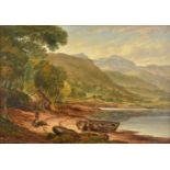 *Attributed to Samuel Henry Baker (1824-1909). Welsh Mountain landscape, oil on board, showing boats