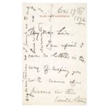 *James (Henry, 1843-1916). Autograph letter signed, 'Henry James', 34, De Vere Gardens, 19