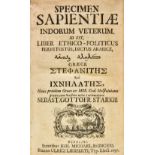 Starcke (Sebastian Gottfried, editor). Specimen sapientiae Indorum veterum. Id est, liber ethico-