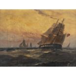 *English School. Sailing ships in stormy seas, late 19th century, pair of oil on canvas, each signed