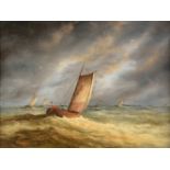 *Cavalla (R., 20th century). Sailing boats in stormy waters, pair of oil on canvas paintings, one