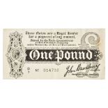 *Banknote. J Bradbury, One Pound, August 1914, D7 No 014732 (TR12a), folded and creased, some