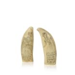 SCRIMSHAW: A PAIR OF WHALES TEETH