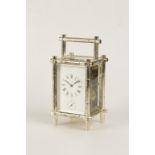 A FRENCH SILVER PLATED BAMBOO STYLE REPEATING CARRIAGE CLOCK