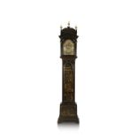 A GEORGE II CHINOISERIE LACQUERED LONGCASE CLOCK
