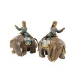 PAIR OF CLOISONNE ELEPHANTS AND RIDERS