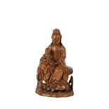 FINE CARVED BOXWOOD FIGURE OF GUANYIN, QING DYNASTY, 18TH CENTURY