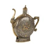 RARE GOLD, SILVER, AND COPPER DAMASCENED WINE FLASK