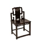 CARVED HARDWOOD 'ZITAN' SIDE CHAIR, LATE QING DYNASTY