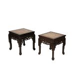 PAIR OF CARVED HARDWOOD LOW STANDS, LATE QING DYNASTY