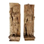 TWO CARVED WOOD PILASTERS, INDIA, 19TH CENTURY