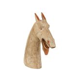 RARE CARVED AND PAINTED WOOD HORSE HEAD, HAN DYNASTY