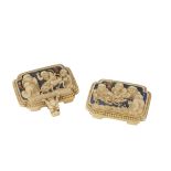 PAIR OF IVORY AND BLUE PAINTED BELT BUCKLES, QING DYNASTY