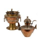 COPPER, BRASS AND SILVER TEAPOT AND BRAZIER, TIBET, 19TH CENTURY